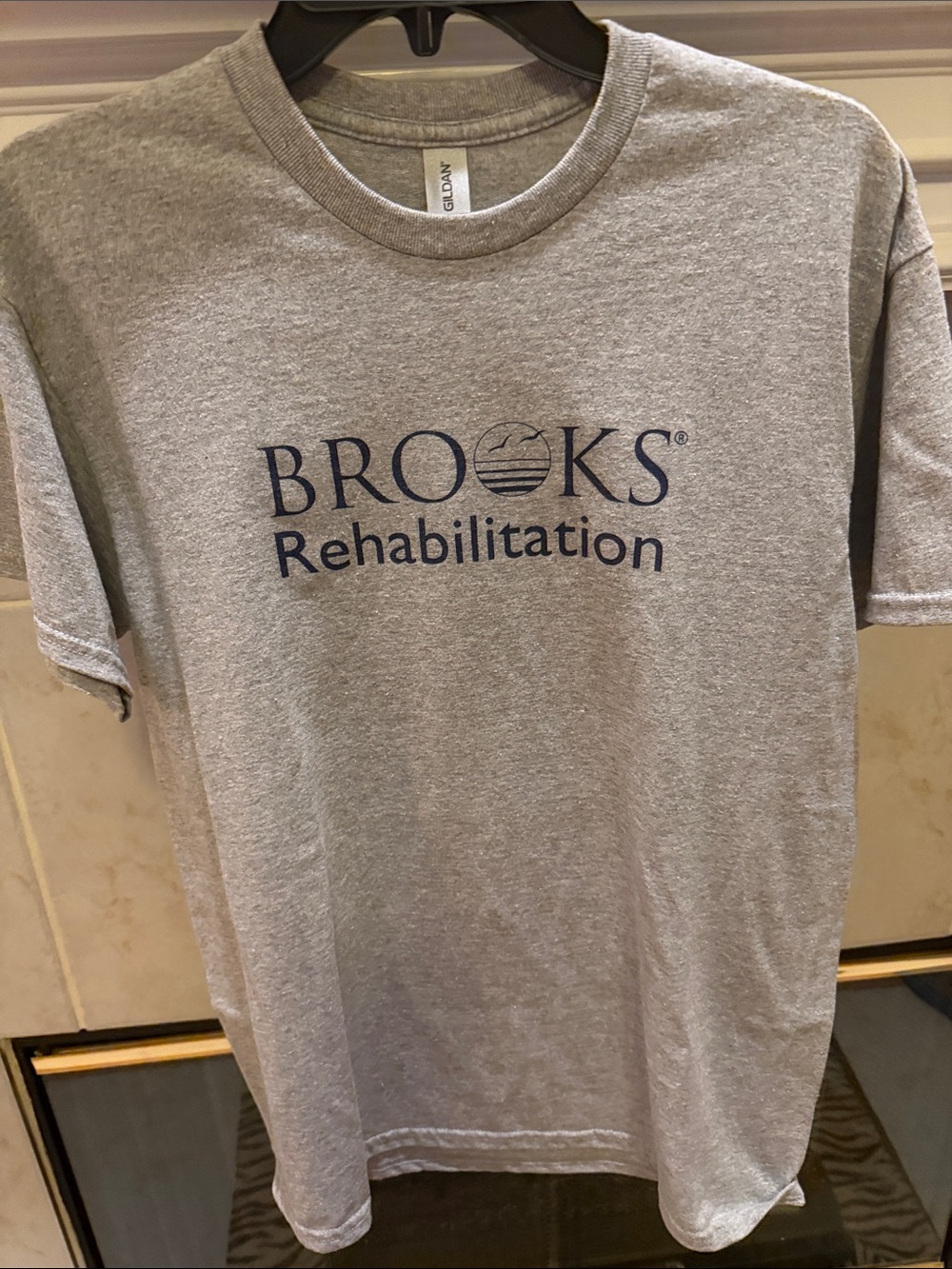 Gildan Gray T-Shirt with Navy Brooks Rehabilitation Logo